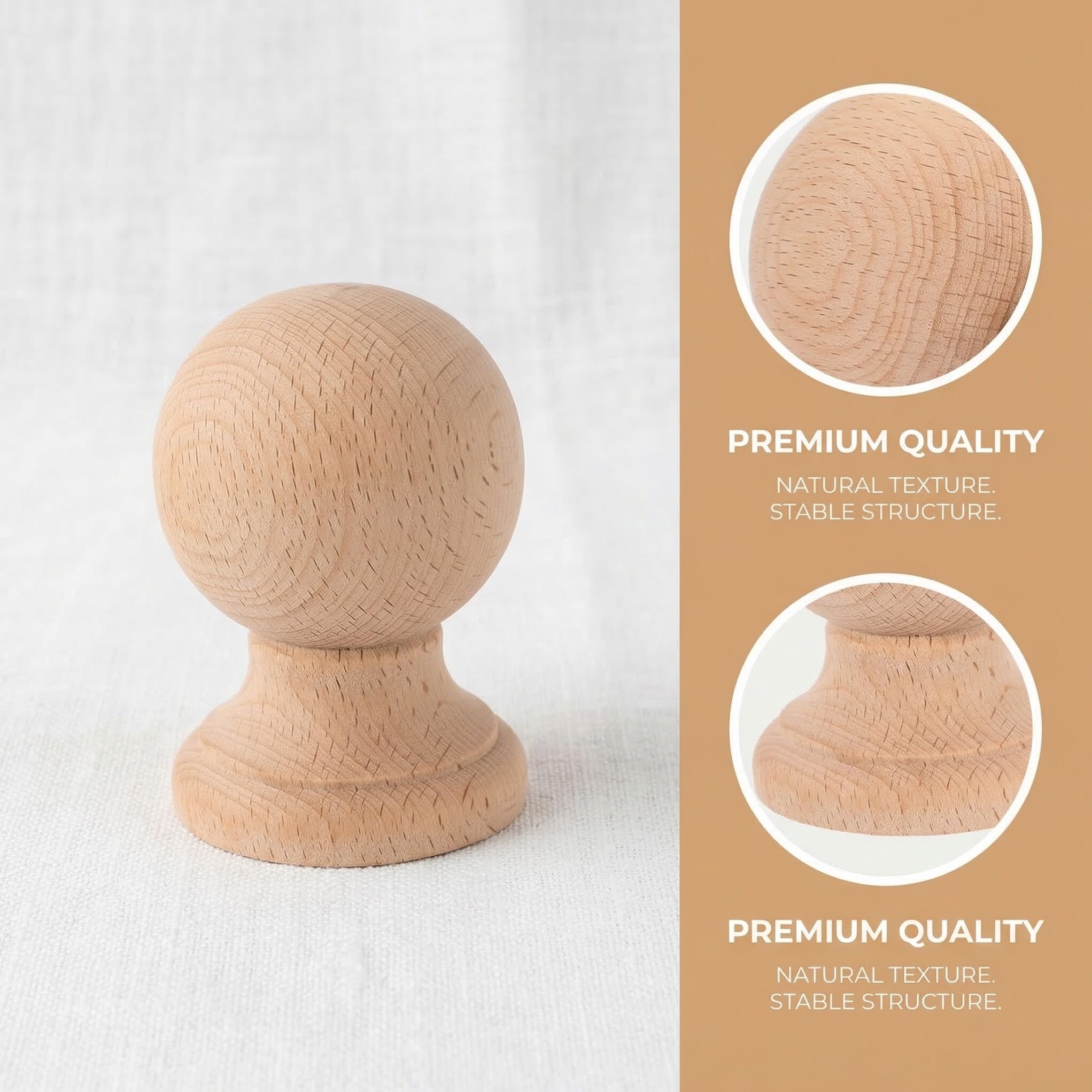 SHINEOFI 3 Pièces Embouts Décoratifs en Bois Brut pour Tringles à Rideaux, Finition Sphérique, pour Aménagement Intérieur et Bricolage