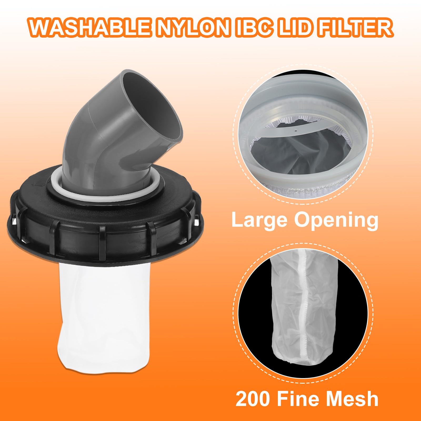 sourcing map Tapa de filtro IBC de 163 mm, adaptador de manguera de plástico IBC de 45°, contenedor de tanque de agua de lluvia de 1000 L con filtro de nailon lavable para tanques de agua de 275