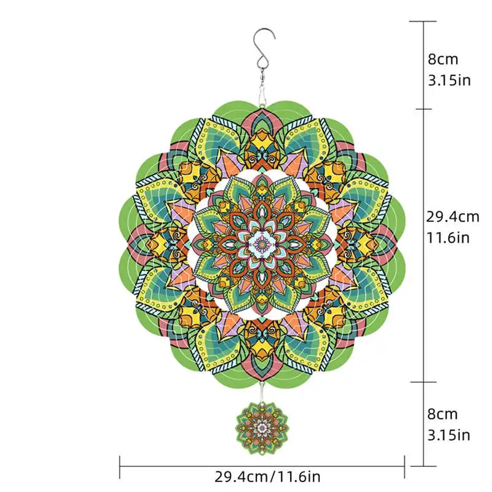 Windspiel Mandala Windspinner Mandala 3D Hängende Windspiele Metallskulpturen Reflektierender Blumenfänger Outdoor Gartendekor Kinetische Hofkunst(Green)