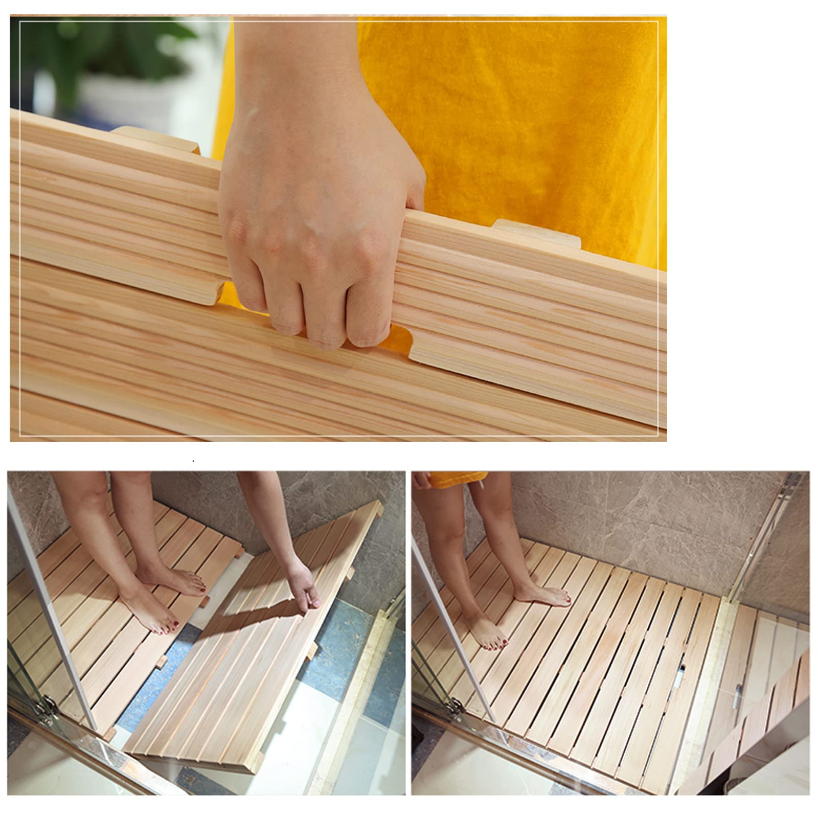 Zhaomi Tapis de Pédale en Bois,Tapis de Bain en Bois Naturel,Caillebotis de Douche,Tapis Antidérapant,Design à Lattes,avec Bouchons en Caoutchouc à La Base,Personnalisable (85x75cm/33x30in