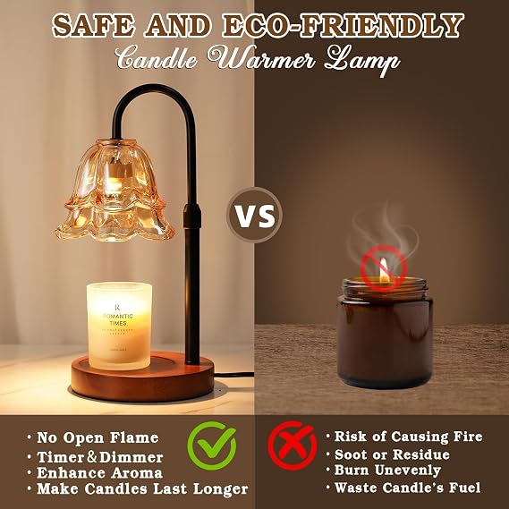 Funistree Candle Warmer Lamp with Timer & Dimmer, Adjustable Height Christmas Birthday Gifts for Women Mom, Flower Candle Lamp Warmer, Wax Warmer with 2 Bulbs, House Warming New House Decorations