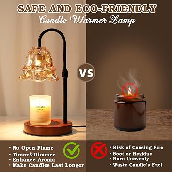 Funistree Candle Warmer Lamp with Timer & Dimmer, Adjustable Height Christmas Birthday Gifts for Women Mom, Flower Candle Lamp Warmer, Wax Warmer with 2 Bulbs, House Warming New House Decorations