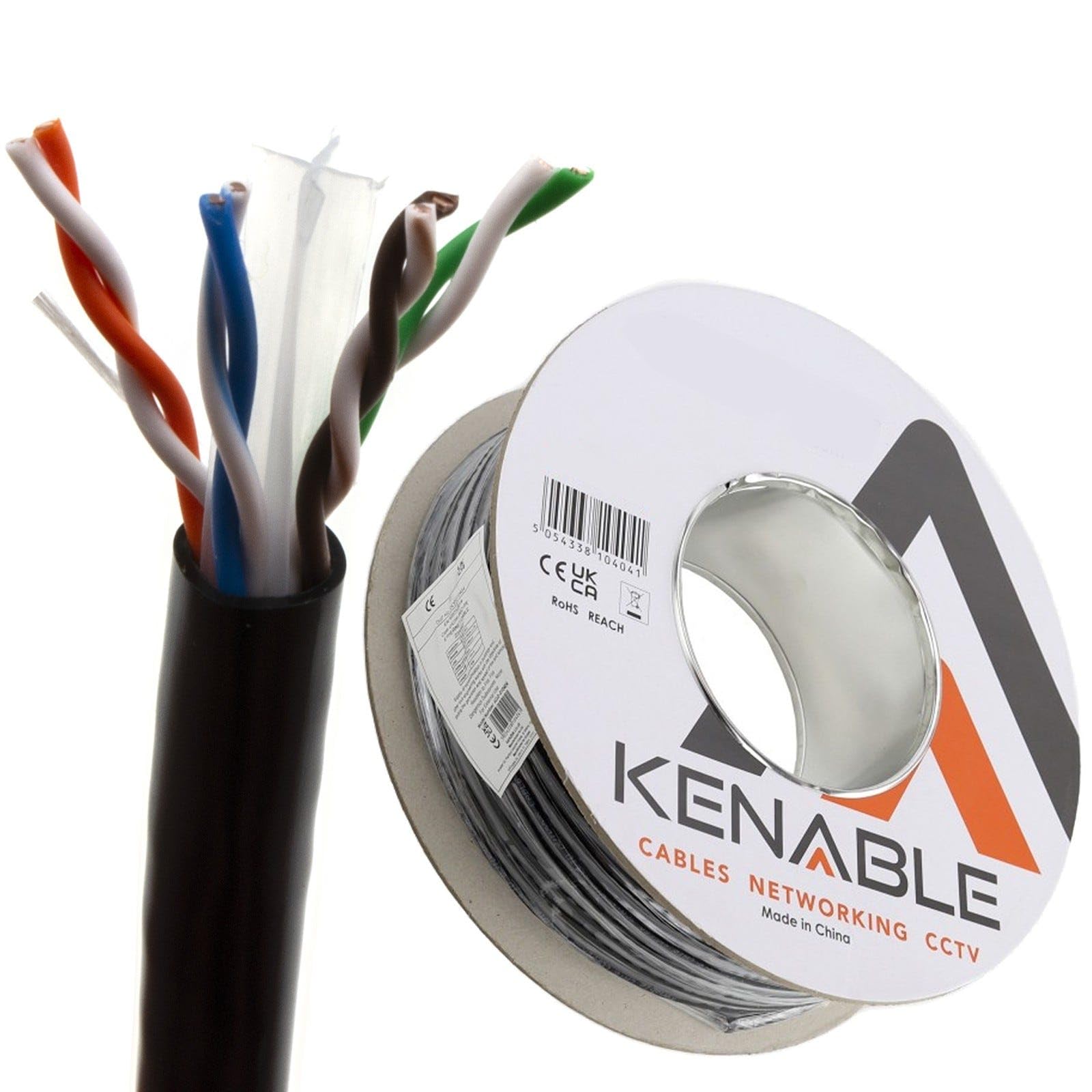 kenable Cable de red Ethernet de cobre CAT6 externo para uso en exteriores, UTP, 100 m, color negro [100 metros] para red, POE, CCTV y control de puerta.
