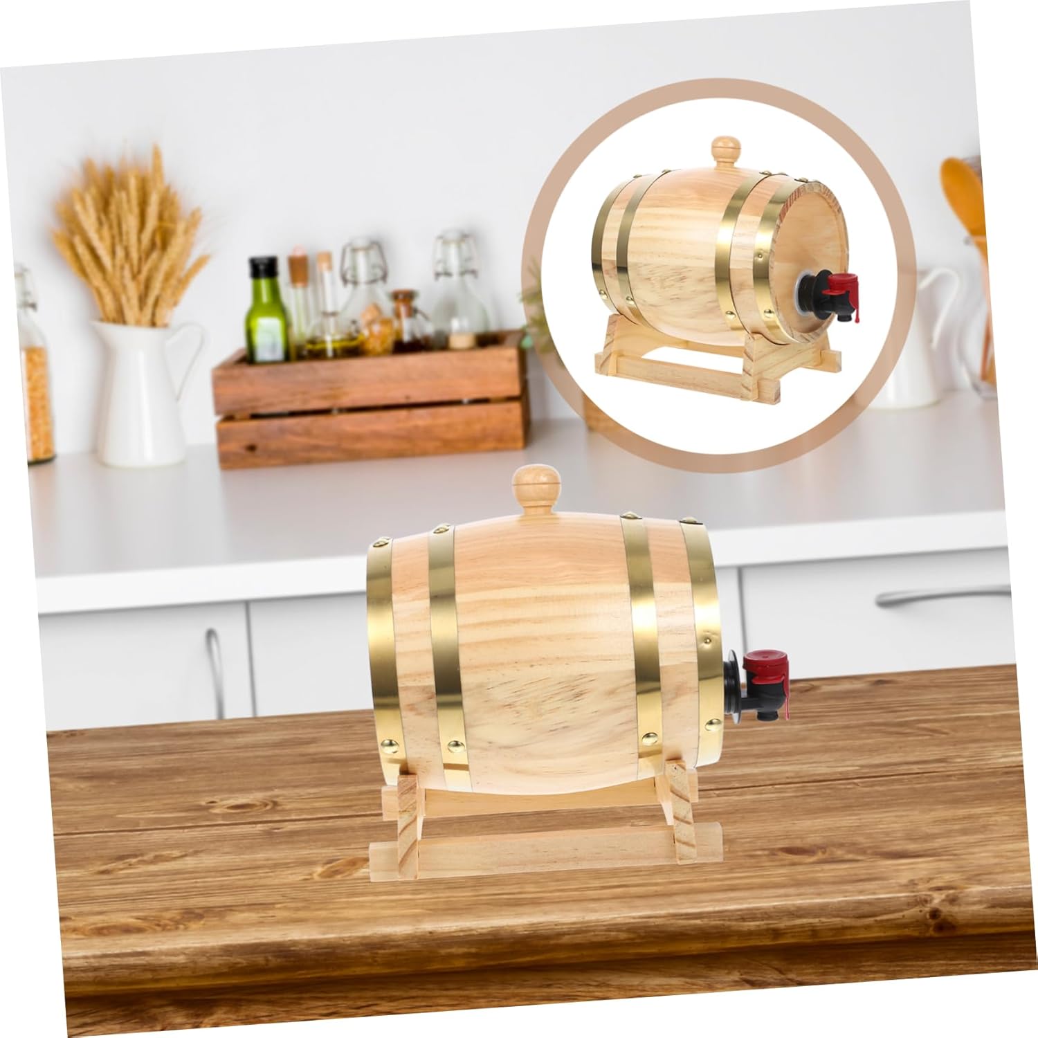 1set Retro Wine Aging Barrel Wooden Beer Barrel Multipurpose Dispenser