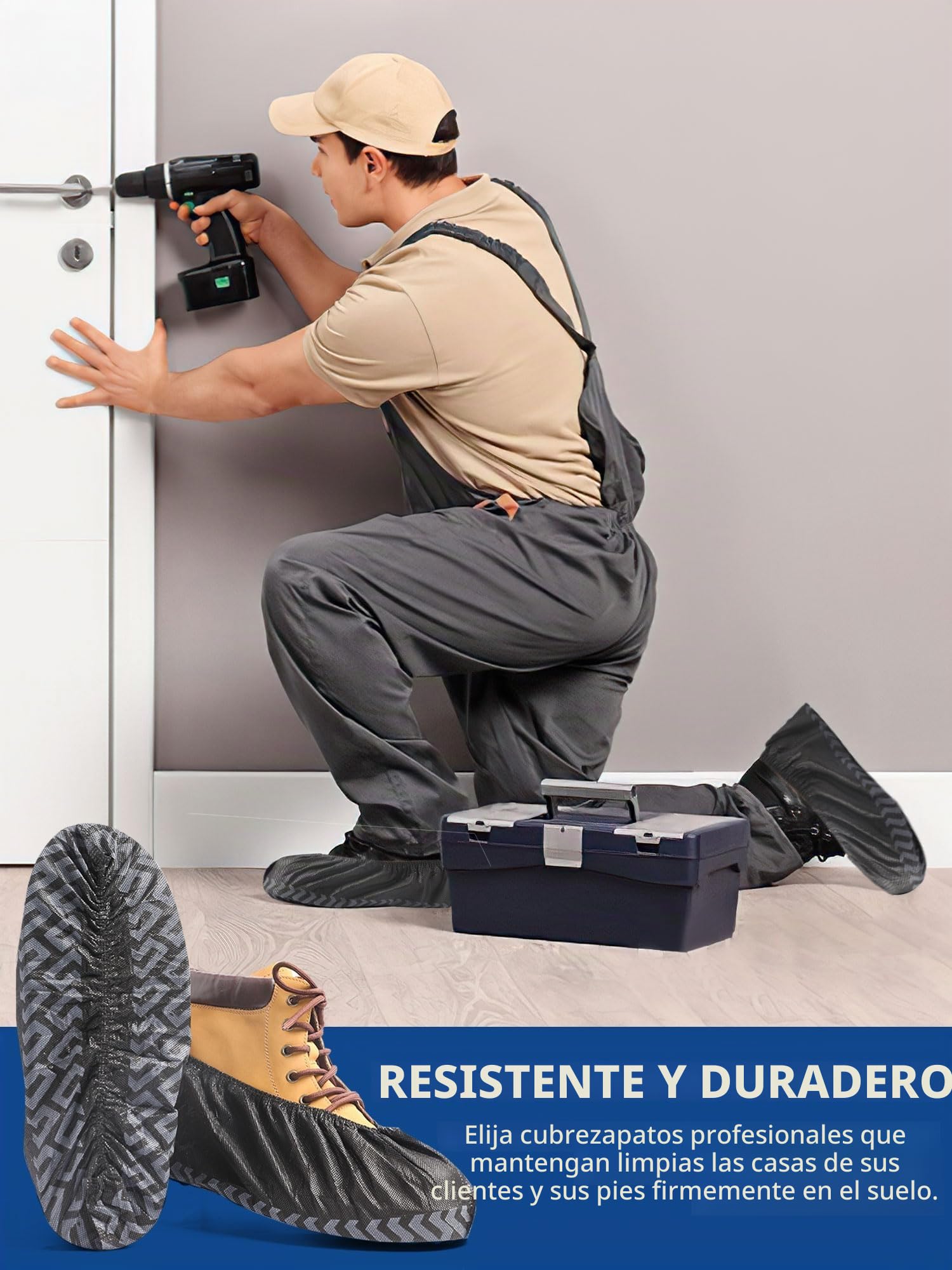Cubrezapatos negros antideslizantes de tejido no tejido – 100 unidades (50 pares), desechables/reutilizables, con dibujo grip, resistentes a desgarros y desgaste, XL talla única hasta la 47 EU