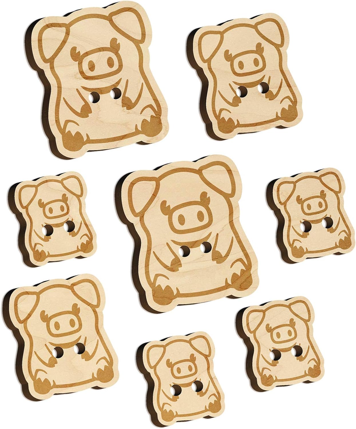 Cute Little Pig Sitting Wood Buttons for Sewing Knitting Crochet DIY Craft - Large 1.25 Inch (5pcs)