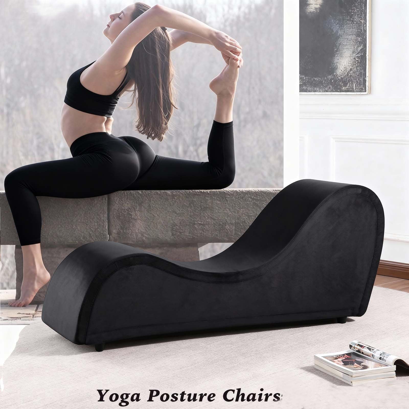 Chaise Lounge Chair with Cover, Heavy-Duty Metal Frame for Exercise, Stretching, Relaxation, Indoor Sport for Living Room(Grey Velvet): Black