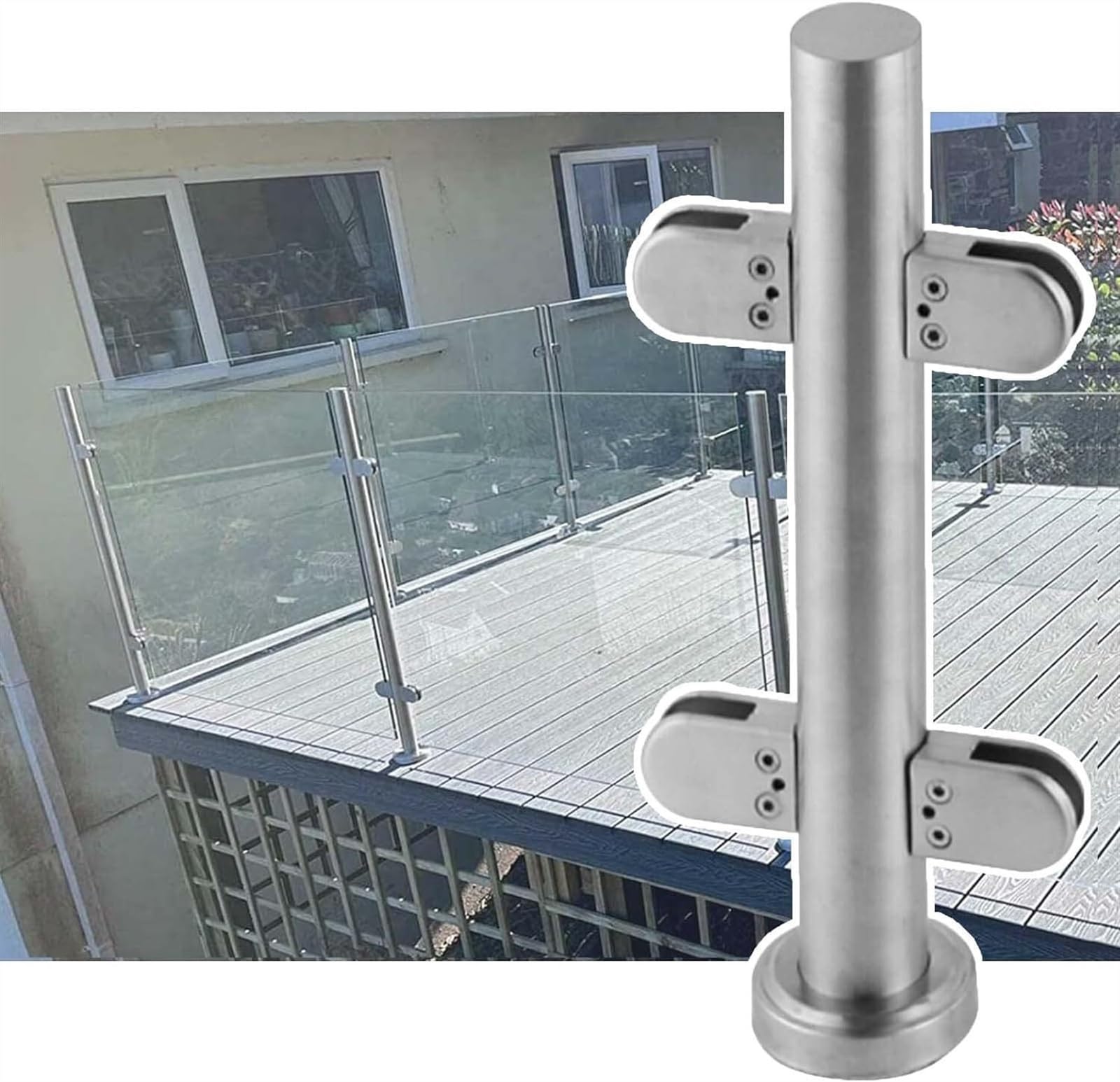 Poteau de balustrade en verre extérieur 105cm pour garde-corps de pont