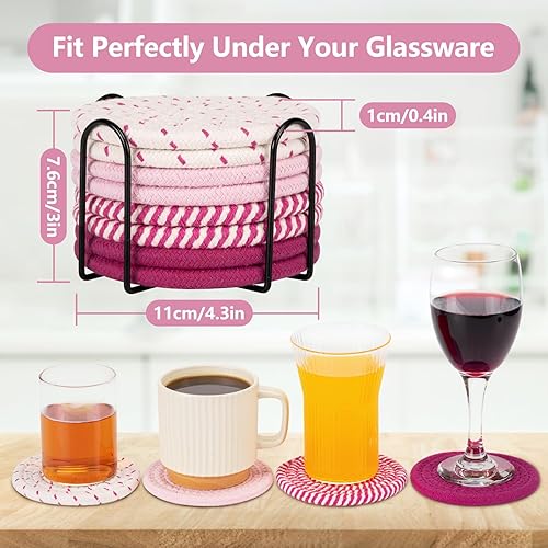 Miniatura 2 de Posavasos absorbentes para bebidas, juego de 4 posavasos de color, posavasos para mesa de café, paquete de 8 posavasos rosas para escritorio,