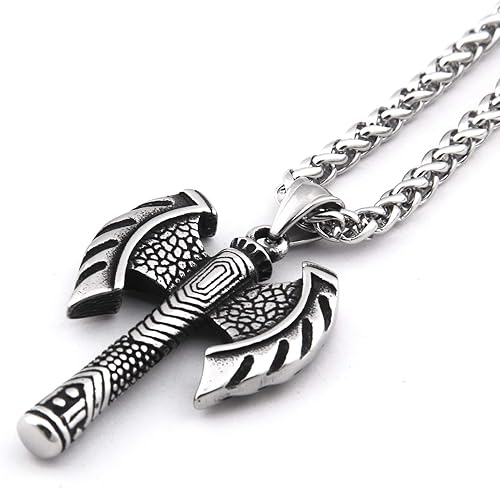 Miniatura 2 de BAVIPOWER Collar nórdico de hacha para hombre, nórdico de una sola cara, doble cara, dije de hacha de batalla de acero inoxidable, protección de