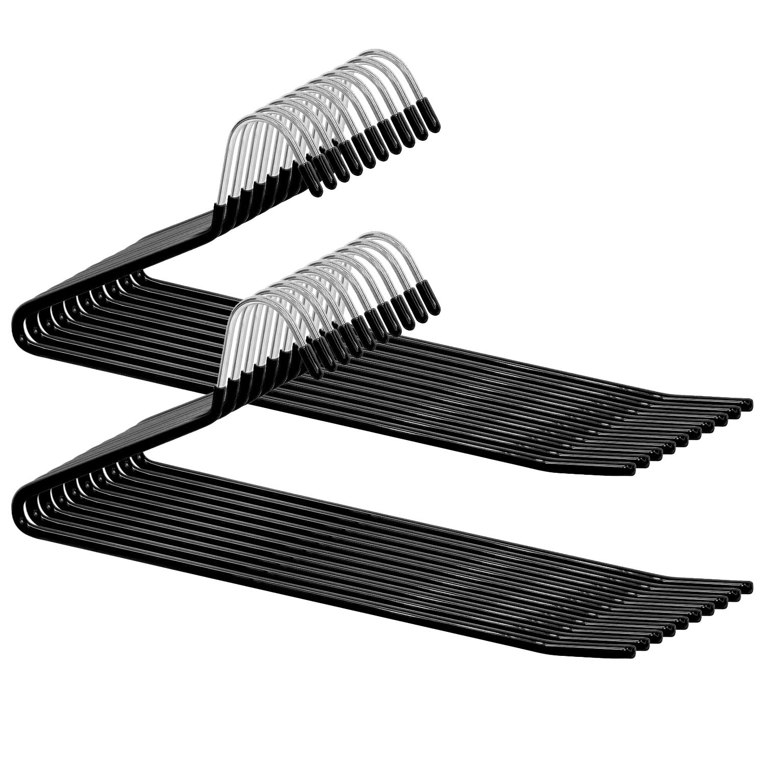 Taylor & Brown Set Of 20 Non Slip Trouser Slack Hangers Organizers, Space Saving Pants Hanger 5mm Thick, Ultra Durable Chrome Metal Slack Hangers, Black