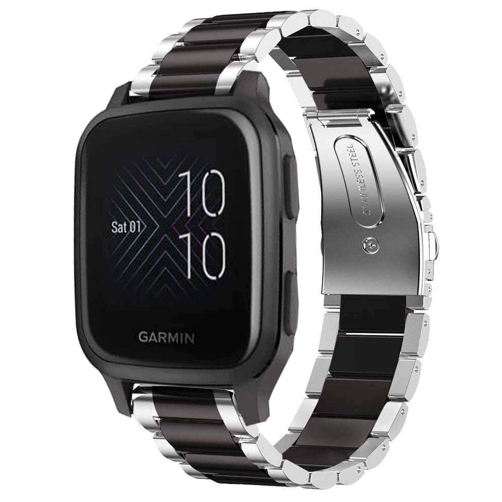 Compatible with Garmin Venu 2 Plus Bands, YOUkei Stainless Steel Metal Replacement Strap Bracelet Compatible with Garmin Venu Sq Smartwatch/Venu 2 Plus Smartwatch 2022 (Silver-Black)-image-18