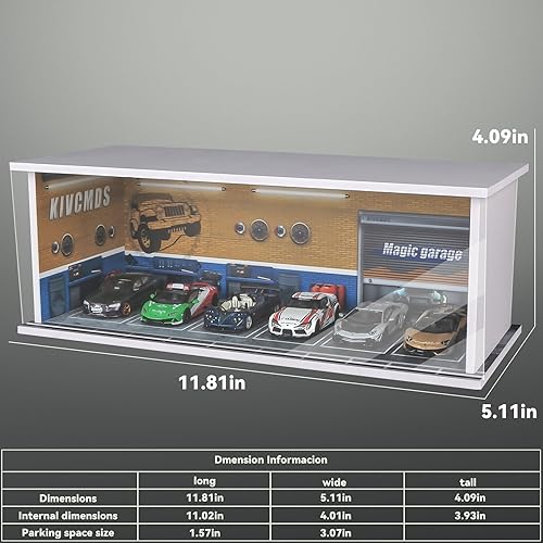 Miniatura 6 de kivcmds Vitrina modelo de coche a escala 164 para ruedas calientes, coches de cerillas, estacionamiento con luces (la escena de la tienda de