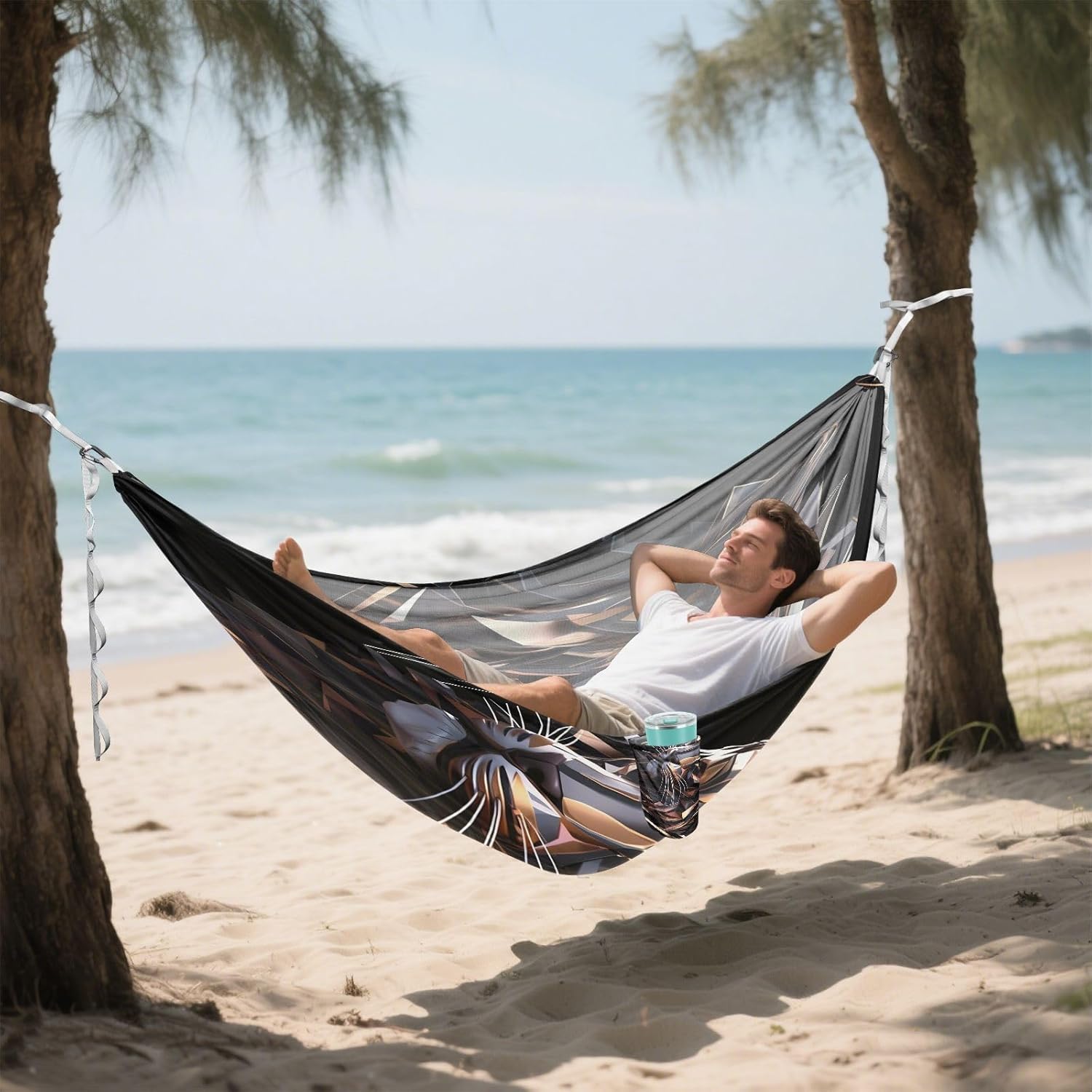 ALAZA Lion Cyberpunk Camping Hammocks Single or 2 Person 500 lbs Portable Parachute Travel Hammock w/Tree Straps for Hiking Backpacking Indoor Outdoor