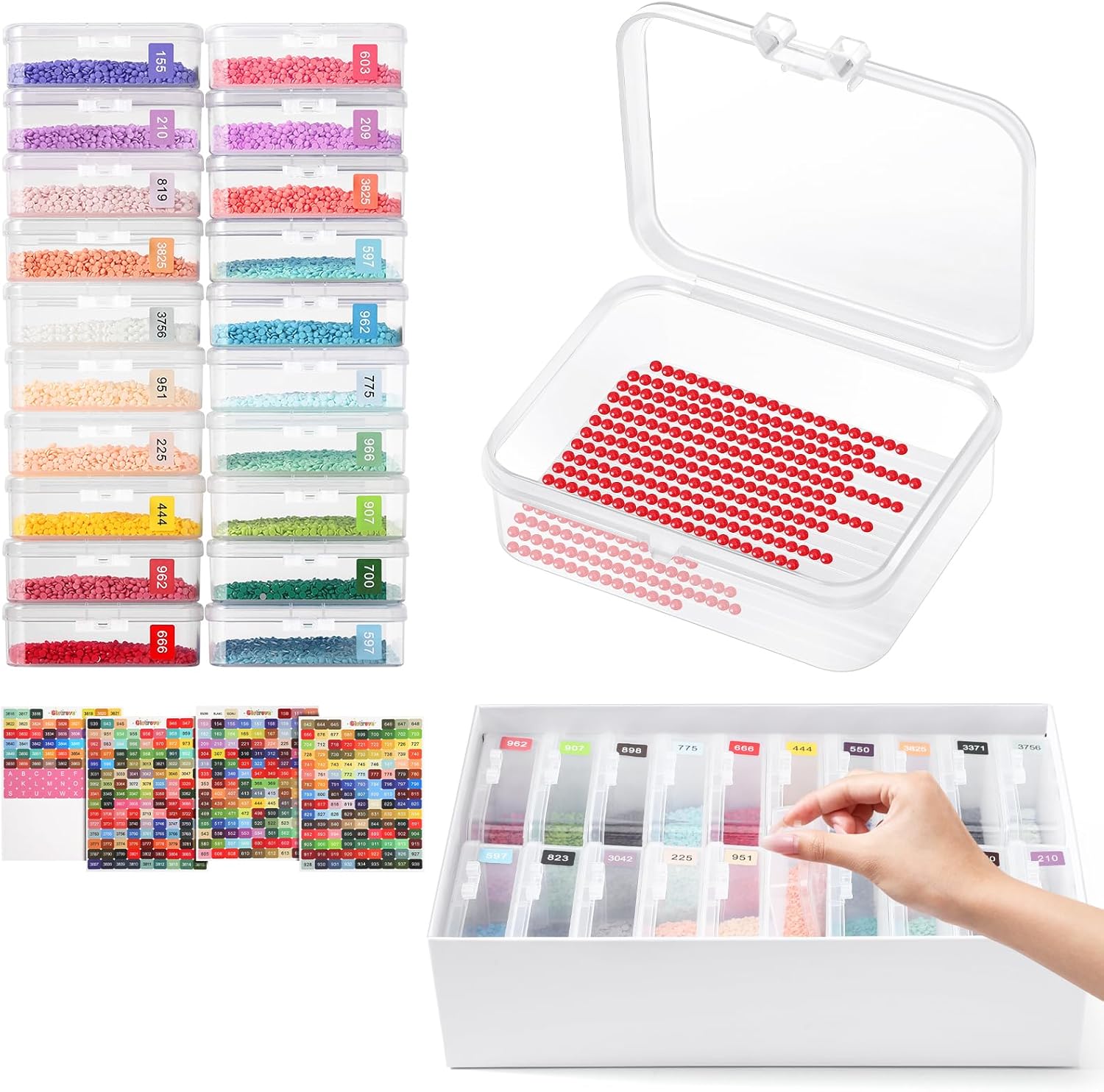 Glotrove Diamond Art Storage Containers Trays, 20pcs Diamond Painting Trays with Lids, 2-in-1 Beads, Gems & Drills Storage and Line-Up Accessories for Diamond Painting