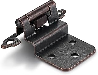 4 Pack (2 Pair) 3/8" Inset Antique Copper Self Closing Cabinet Hinges for Offset Kitchen Cabinet Door, Face Frame Semi Concealed Hinges