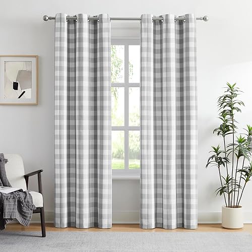 Miniatura 19 de Amzdecor - Cortinas de ventana Buffalo Check Plaid de oscurecimiento total de 84 pulgadas de largo para dormitorio, reducción de ruido, con ojales