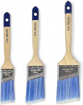 Synthetic Angled Flat Paint Brush 3pk Mix
