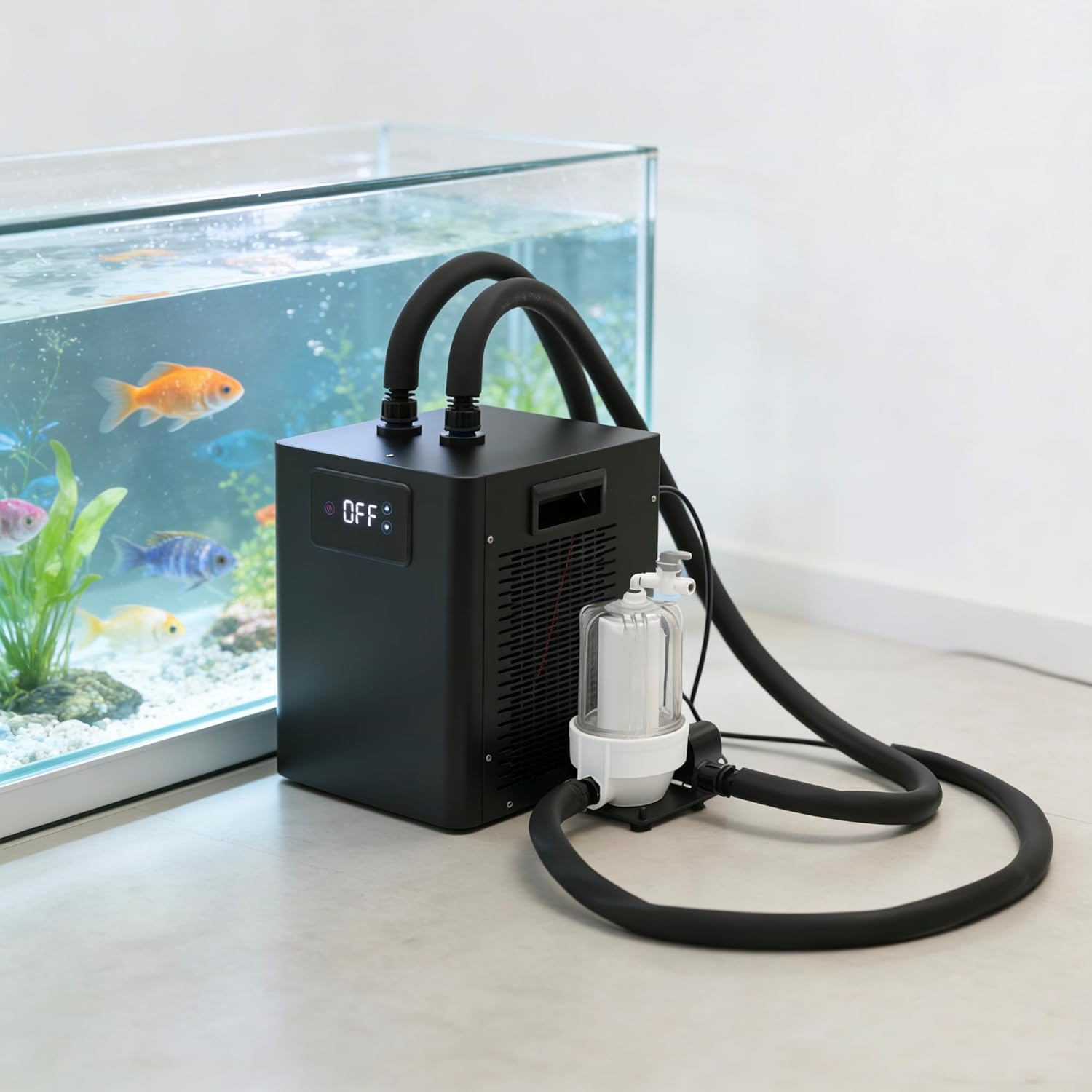 Water Chiller 1/3 HP, External Filter Pump, Compact Cold Plunge Cooling System Ice Bath Water Chiller for Aquarium, Athletic Recovery and Outdoor Home Wellness, Energy-Efficient