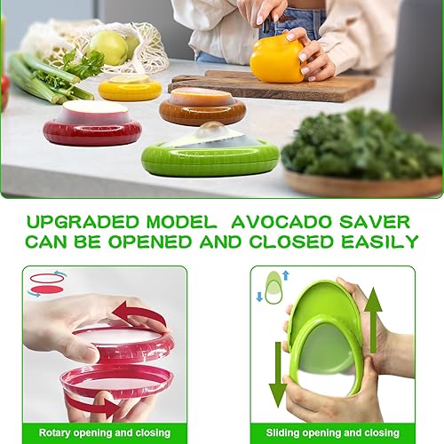 Miniatura 2 de Soporte para aguacate y cebolla, juego de 4 protectores reutilizables de frutas y verduras para refrigerador, sin BPA, evita la mezcla de sabores,