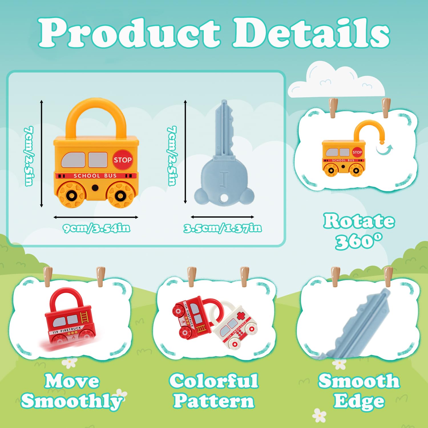 Jeu éducatif Clés Et Serrures Montessori - Jouet Voiture Formes Pour Enfants 2-5 Ans, Motricité Fine - 5