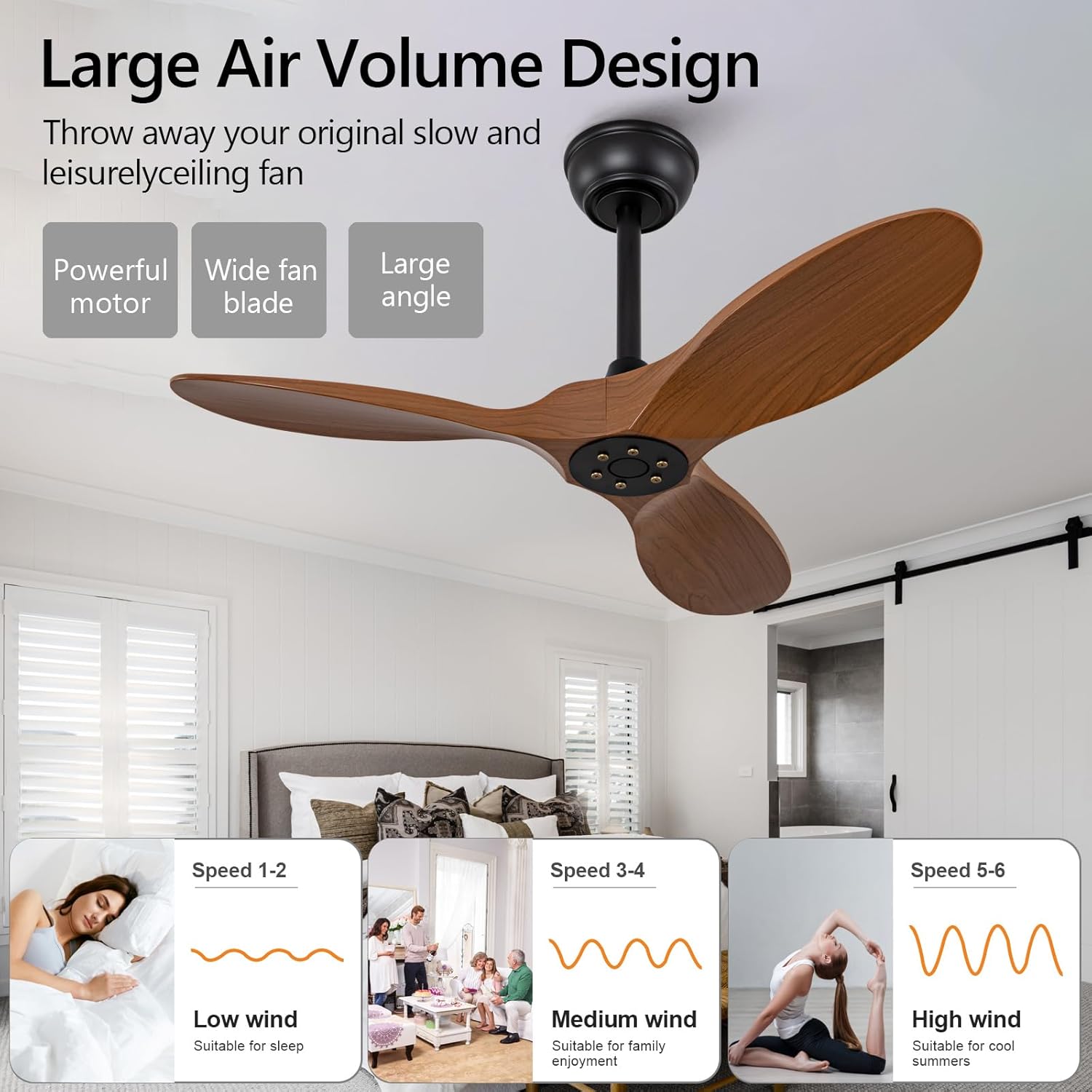 36 inch Ceiling Fan No Light,Remote Control and Quiet DC Motor,Reversible,Indoor Outdoor Ceiling Fan for Bedroom Dining Room Porch Patio,3 ABS Blades Modern Ceiling Fans without Light Black