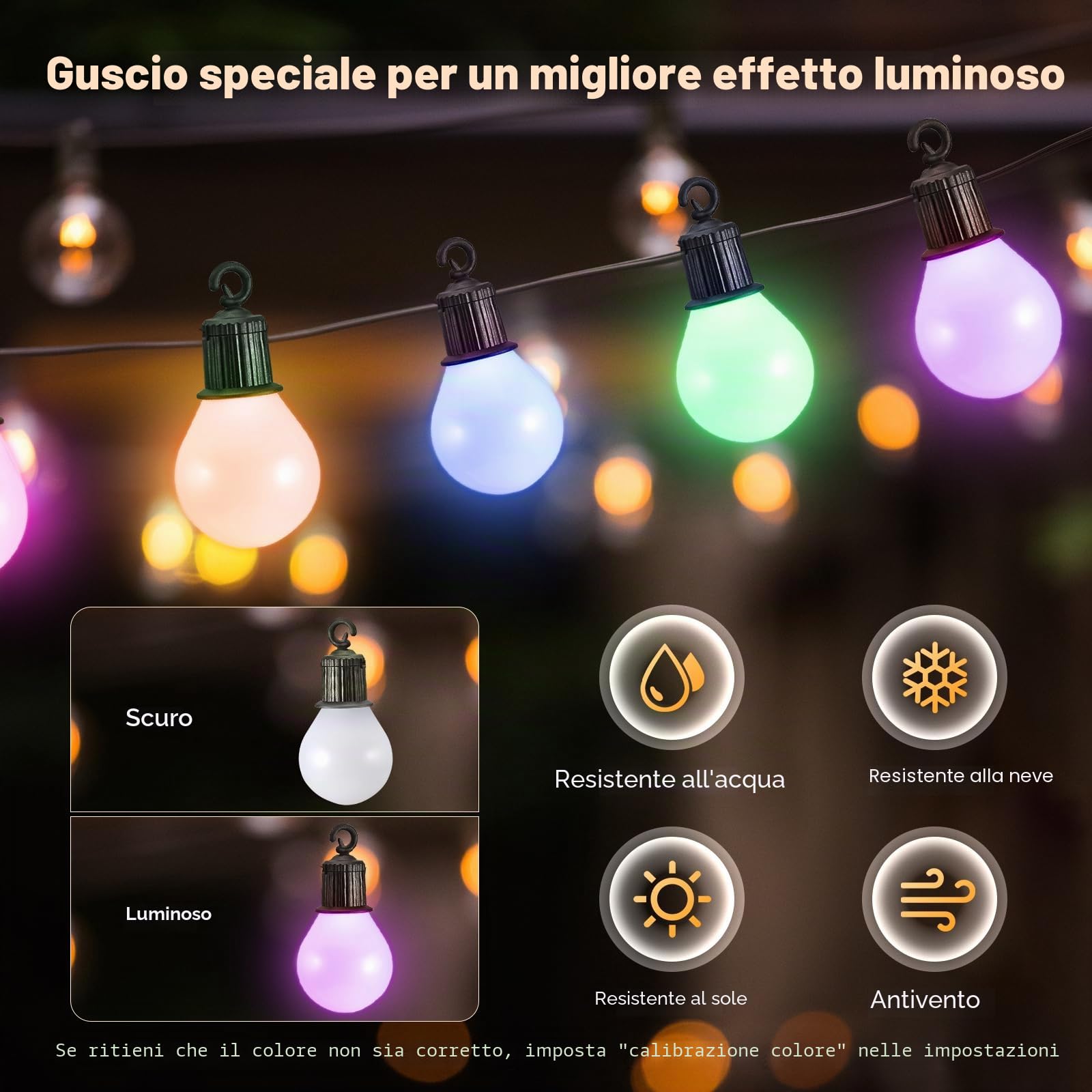 Catena Luminosa Esterno, 100ft/30M 50 Lampadine Catena Luminosa Interno con Telecomando e App, 16 Milioni di Colori e 50 Modalità, Catena Luci Esterno Impermeabile IP68 con Timer per Feste