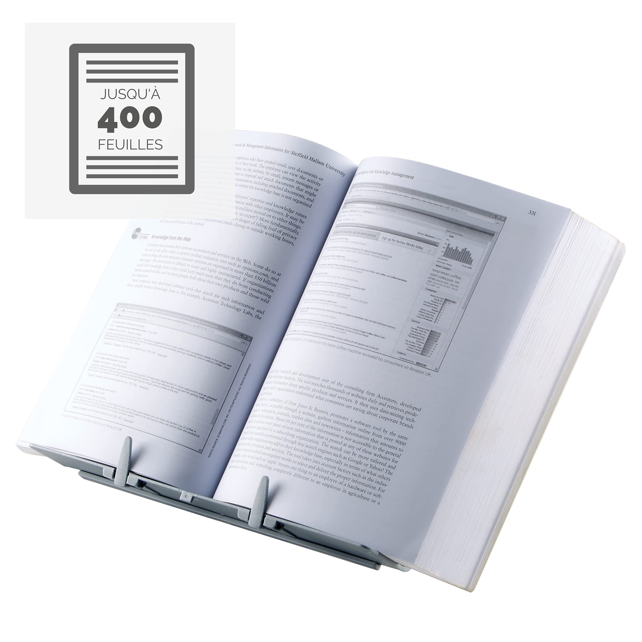 Fellowes Porte-copies chevalet Booklift 400 feuilles pliable argent