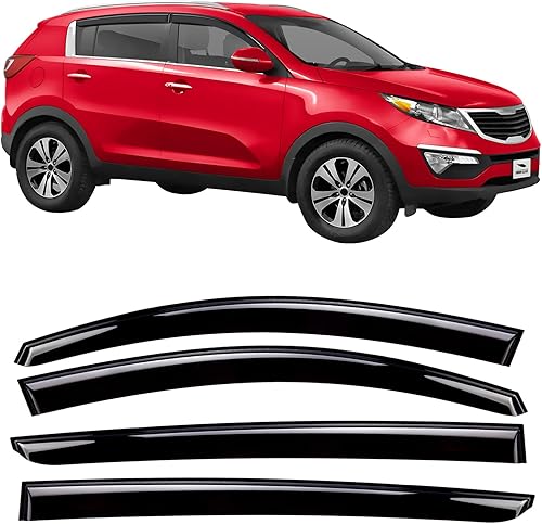 Voron Glass Protectores de lluvia extra duraderos con cinta adhesiva para Kia Sportage 2011-2016, deflectores de ventana, viseras de ventana de
