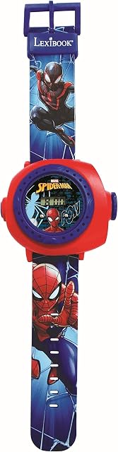 LEXIBOOK DMW050SP Adjustable Projection Watch Digital Screen, 20 Images of Spider-Man and his Friends, for Children/Boys-Red and Blue
