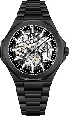 Mechanical Skeleton Watch Self-Winding Wrist Watch Mechanical Classic Business Mens Watches Sliver & Black