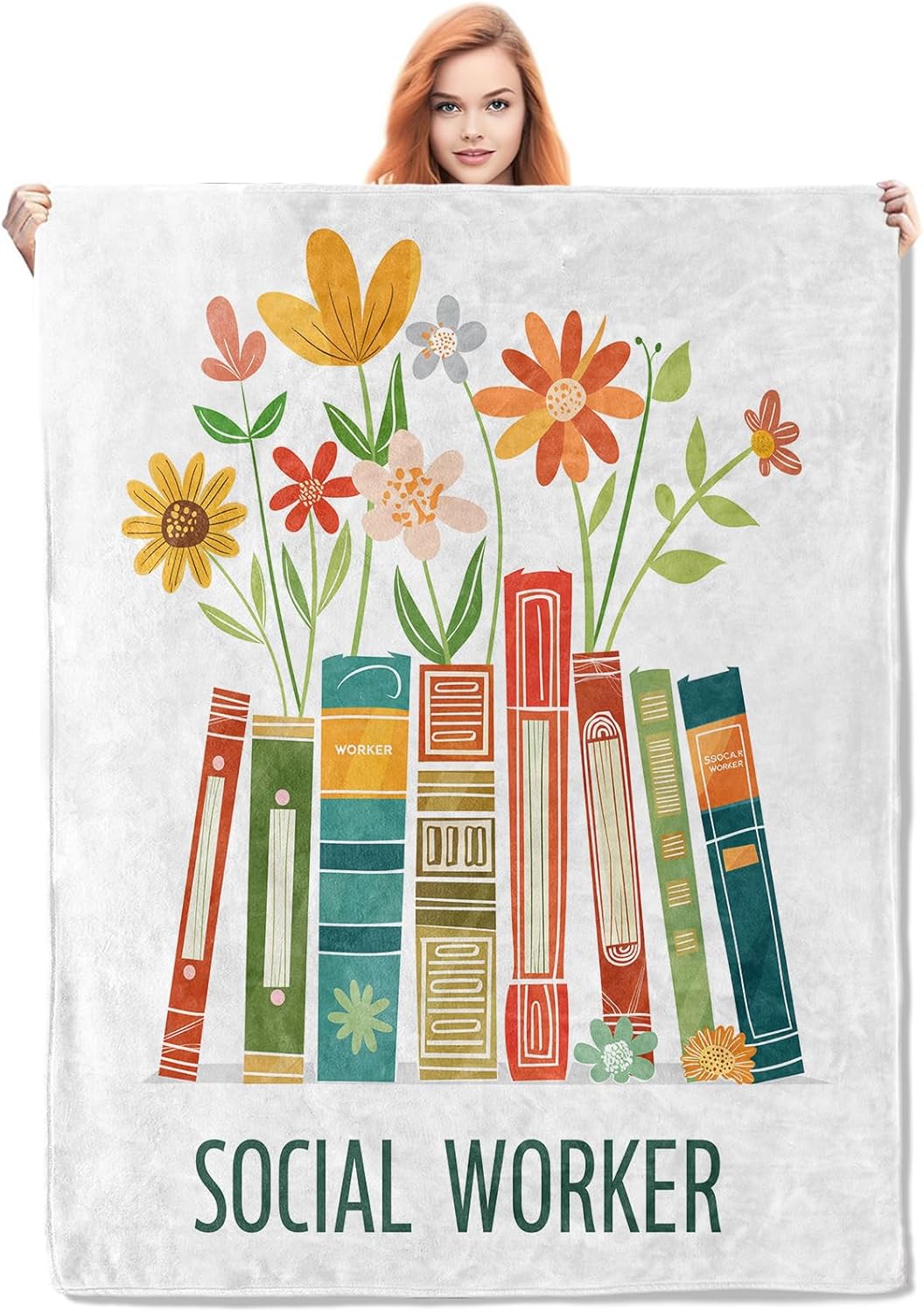 Social Work Blanket, Social Worker Book Gifts Flannel Throw Blankets,Soft Warm Lightweight Cozy Plush Floral Throws for Bedroom Sofa Office Home Decor Graduation Gifts for Women Girls 60"x50"