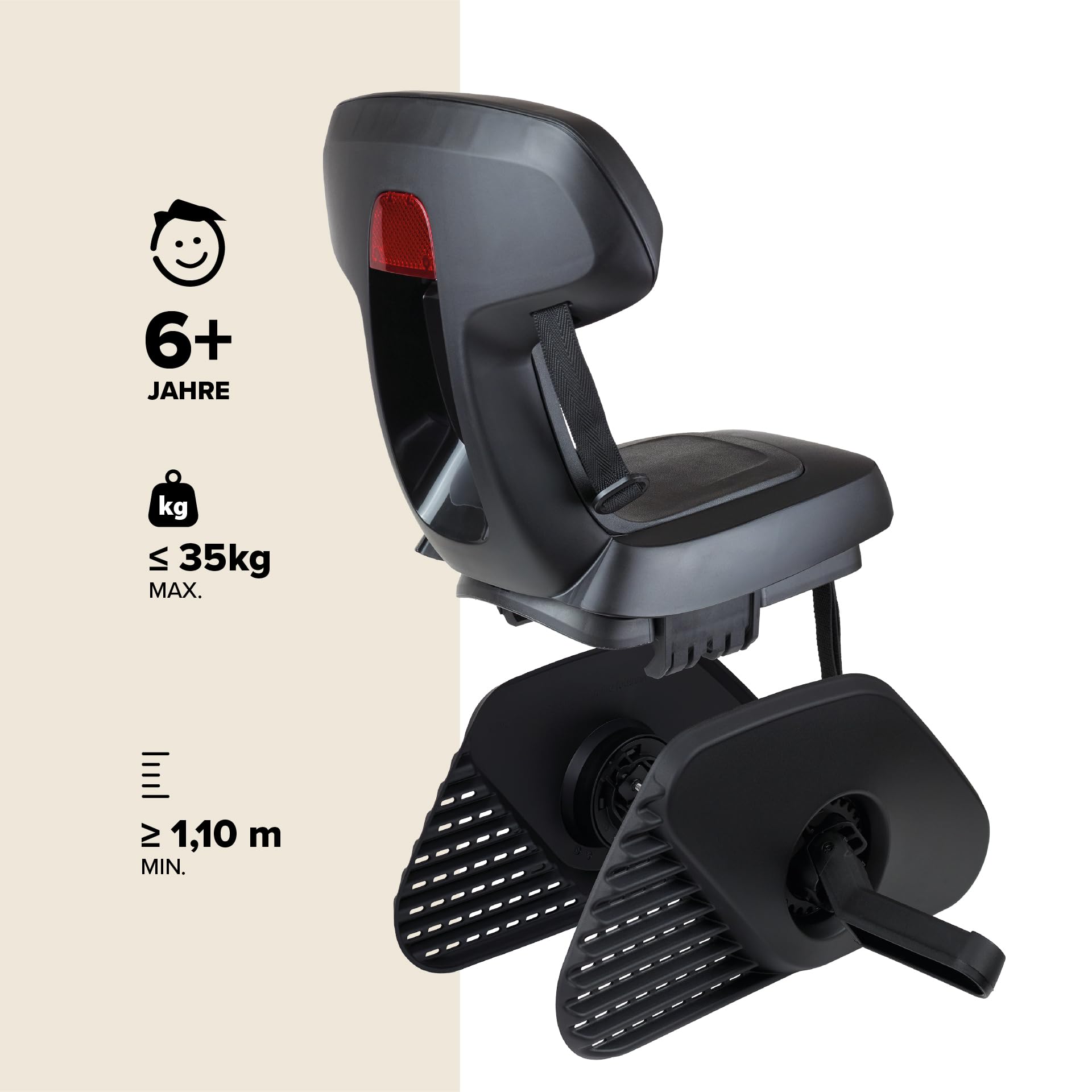Polisport Guppy Junior AMZ All Black 8636100027 - Kinder-Fahrradsitz Hinten, Alter 6+, Größe 1,10 M+, Max. 35 Kg, Kinderfahrradsitz, Klappbare Fußstützen, Radschutz, Für Gepäckträger, Schwarz