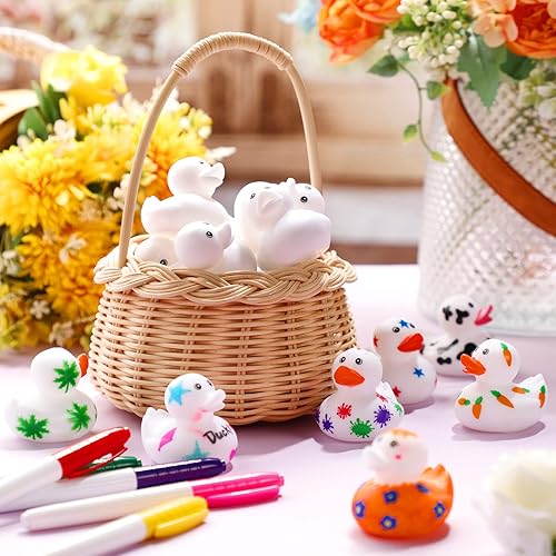 Miniatura 5 de Patos de goma en blanco de 2 pulgadas con bolígrafos de 12 colores para piscina, bañera, flotador, lindos patos, regalos de cumpleaños, regalos de