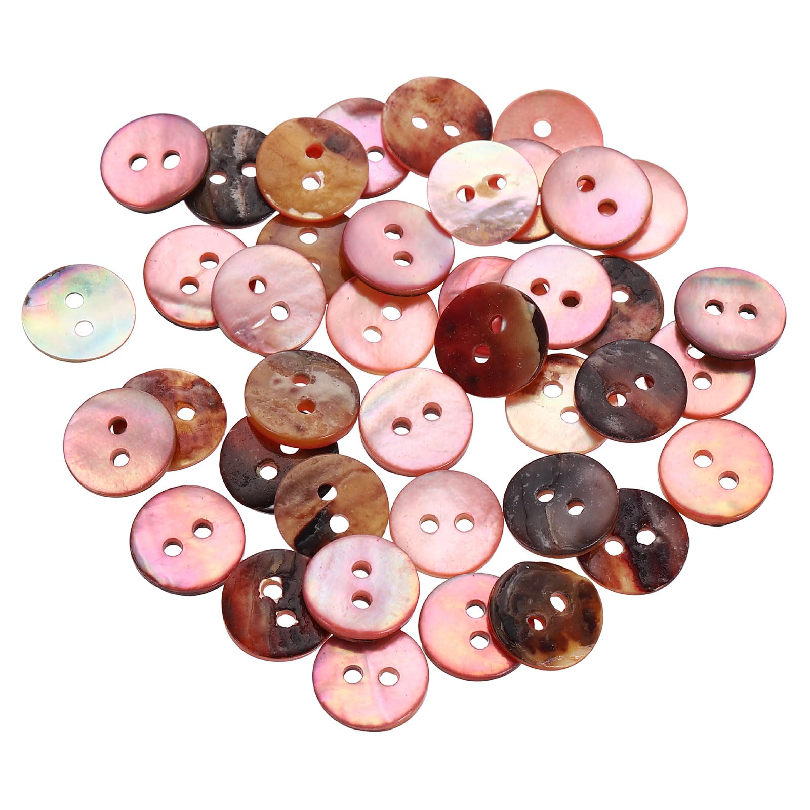 sourcing map 40Pcs Natural Shell Buttons, 10mm 2 Hole Mother of Pearl Blazer Buttons Sewing Craft Shell Discs for Shirt Sewing DIY Crafts Decoration, Pink