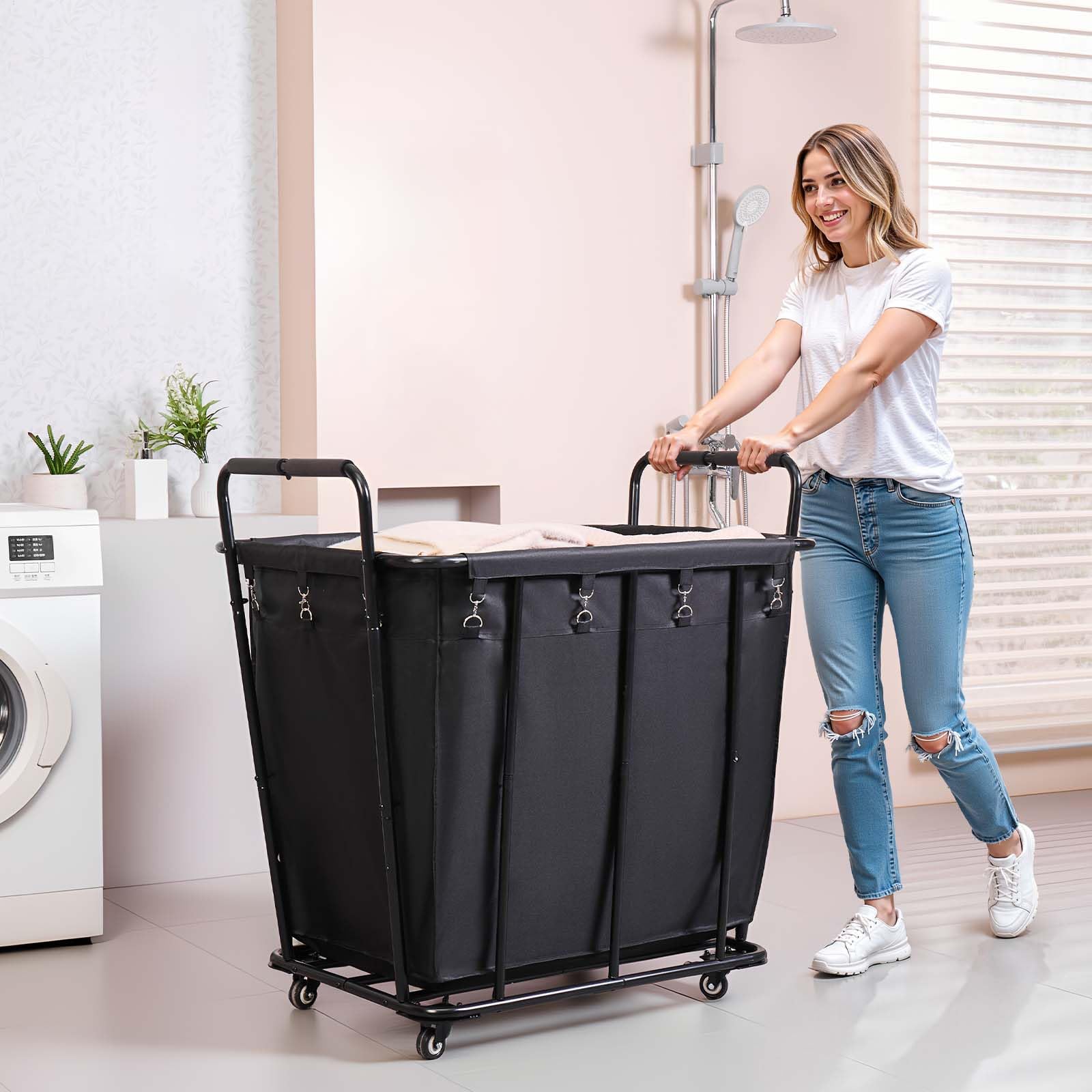 VEVOR Wäschewagen Wäschesammler 300 L mit 117,9 Tragkraft & Schwenkrädern & wasserfestem Wäschesack, Wäschesortierwagen rollbar für Wäsche Einkaufen Gepäck, Wäschesortierer Wäschekorb