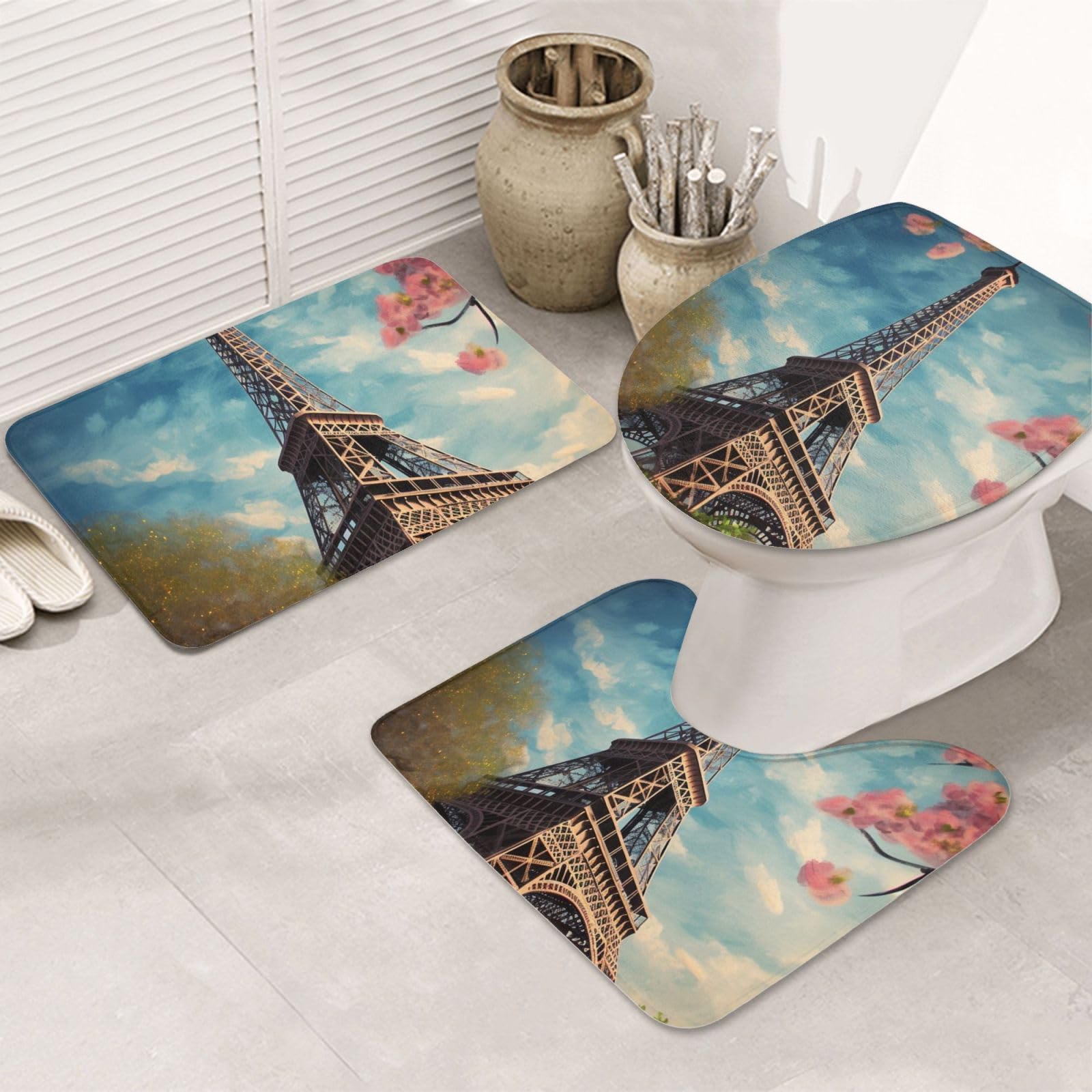 Tapis de salle de bain Tour Eiffel romantique pour une déco parisienne