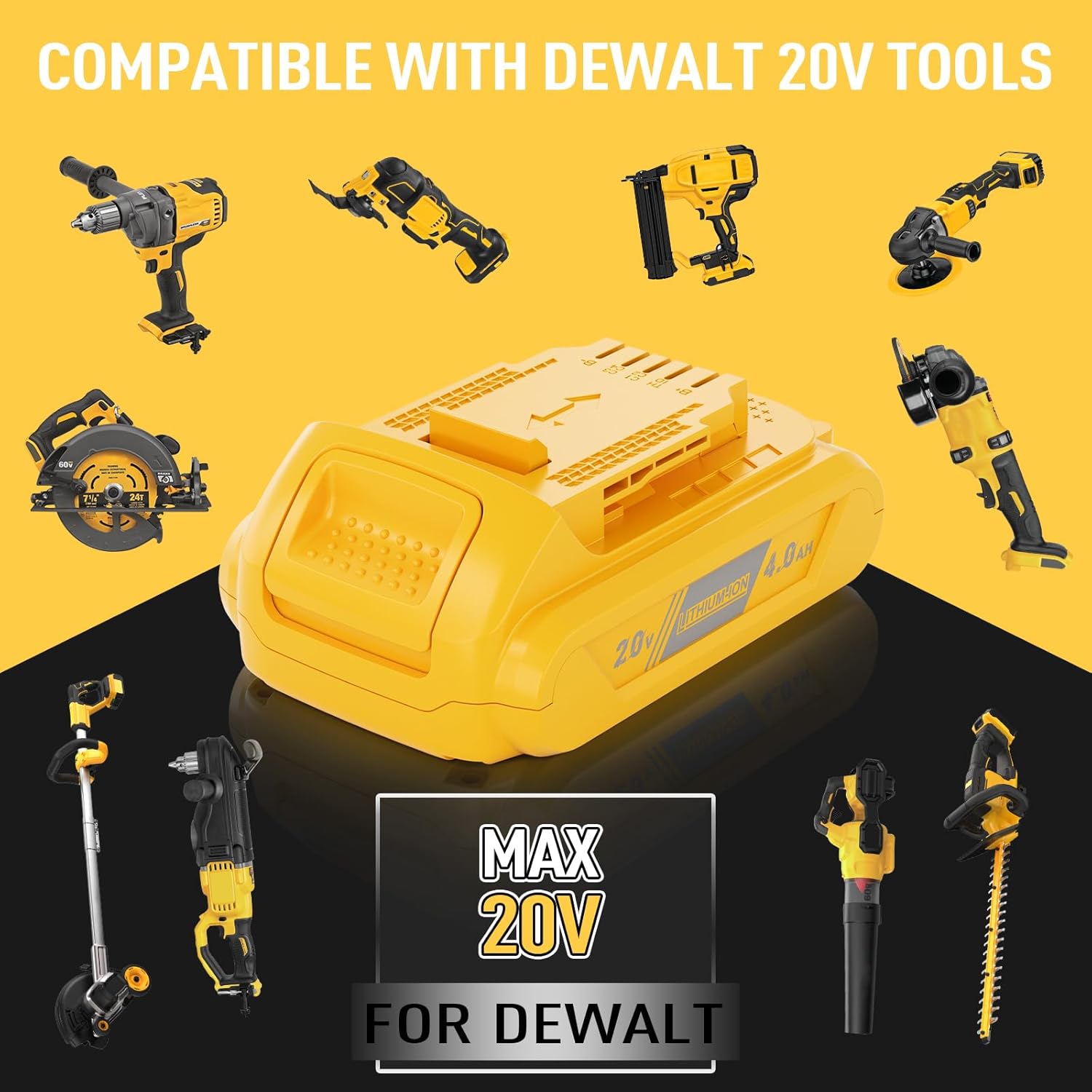 Bonacell 2Pack 4.0Ah Replacement for Dewalt 20V Battery Compatible with Dewalt 20 Volt MAX XR Battery DCB200 DCB201 DCB203 DCB204 DCB206 DCB181 DCB180 DCD/DCF/DCG Power Tools
