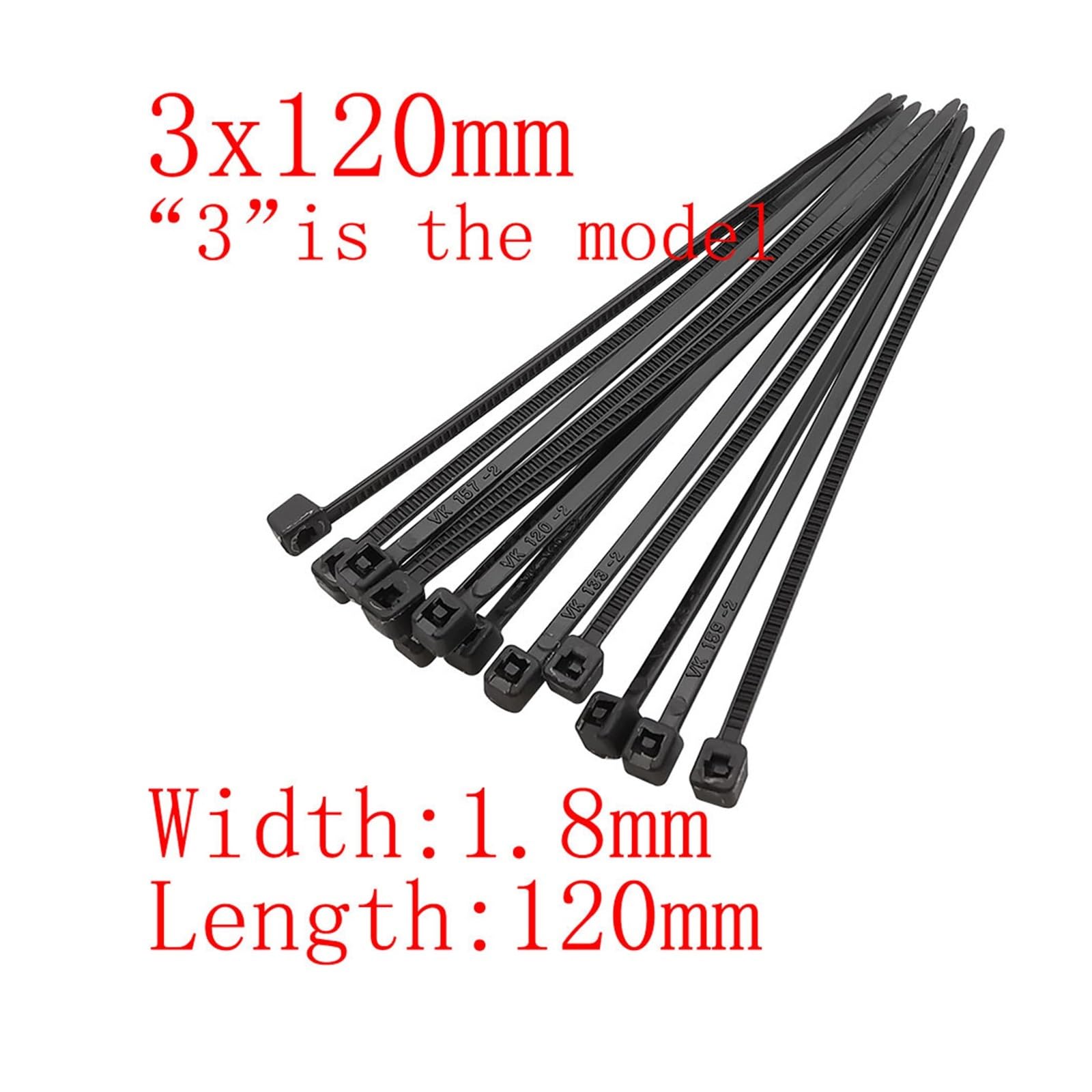 bridas para cables, Bridas for cables de nailon plástico autoblocantes, abrazaderas con cremallera, anillo sujeción, 100 Uds(3x120mm width 1.8mm)