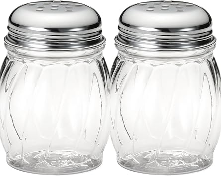 6-ounce Plastic Parmesan Cheese Shaker/Red Pepper Shaker with medium Holes Stainless Steel Lid, Clear Plastic sugar/spice dispenser 360 ml by GEEX DEPOT 2, 6 Oz
