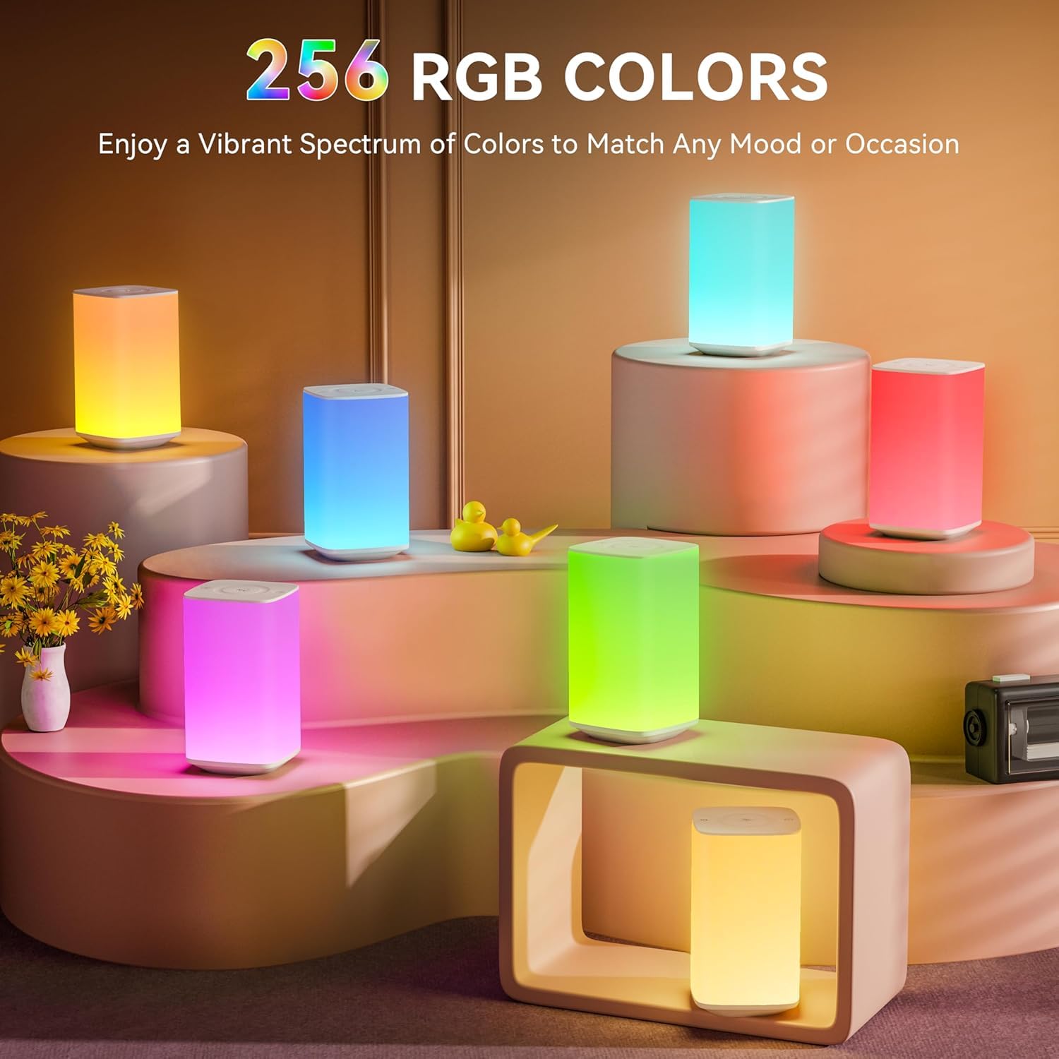 Auxmir Lampada da Comodino 4000mAh Ricaricabile, Luce Notturna Bambini con 256 Colori RGB Regolabili, Abat Jour da Comodino Touch per Crea Atmosfera, Camera da Letto, Soggiorno,Campeggio