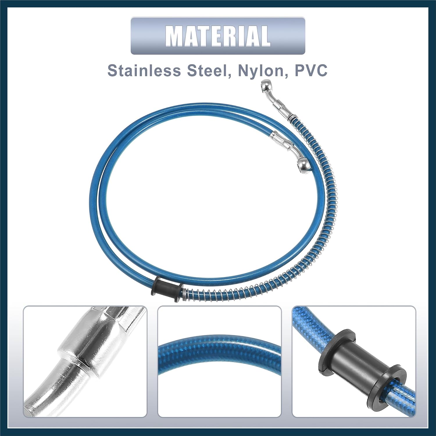 55.12" Length 10mm ID Motorcycle Hydraulic Brake Line Oil Hose Pipe Stainless Steel Braided Cable for ATV Motocross Sport Bikes Street Bikes Blue Automotive Parts