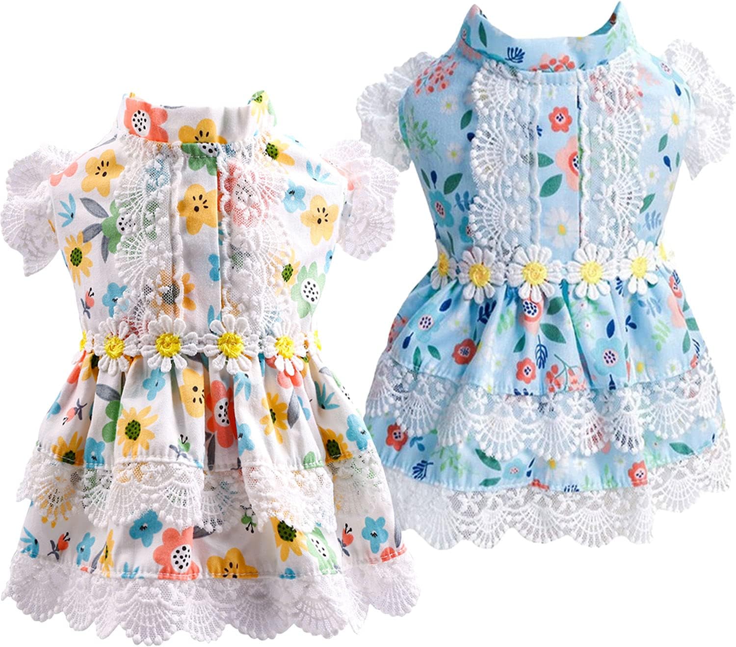 ABRRLO 2 Pack Dresses for Small Dogs Female Girls Puppy Cat Summer Dog Clothes Cute Floral Lace Pet Princess Birtyday Dress Costume…