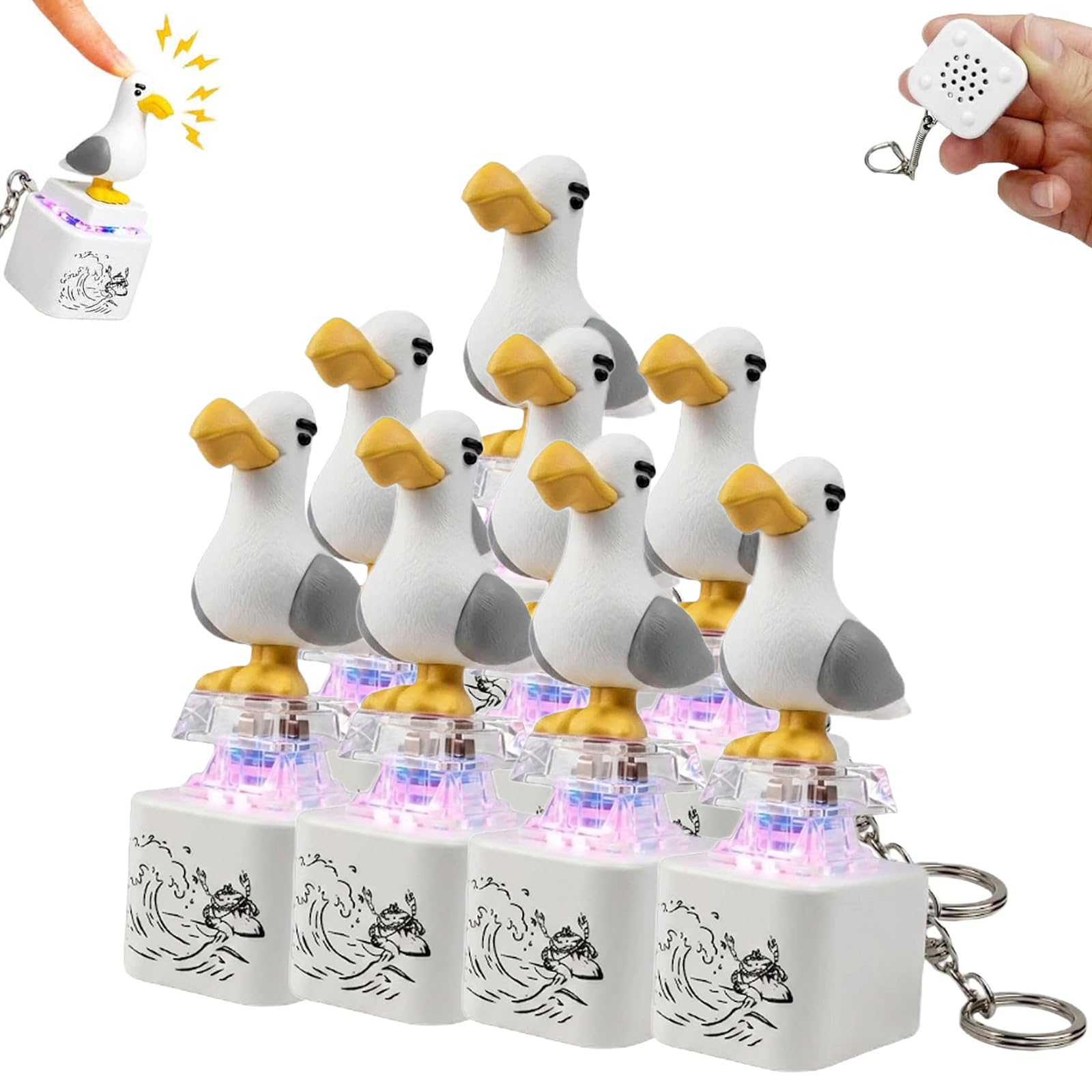 Seagull Mine Sound Button Keychain, Rechargeable Portable Gadget With Quacking Sound & LED Light, Funny Interactive Desk Decor Novelty Gift For Friends & Family (8pcs)