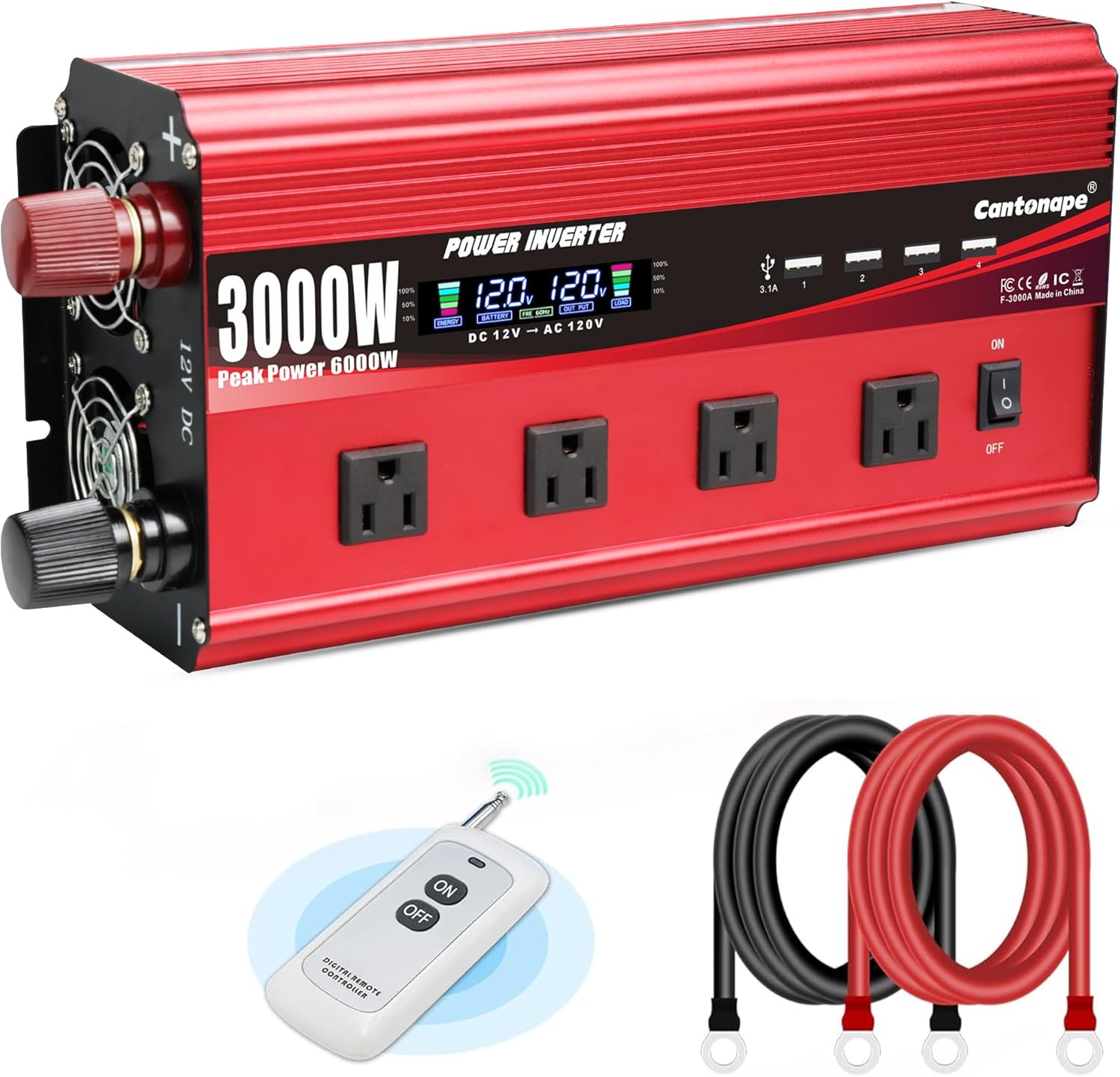 3000W Power Inverter 12V to 110V/120V DC to AC with LCD Display