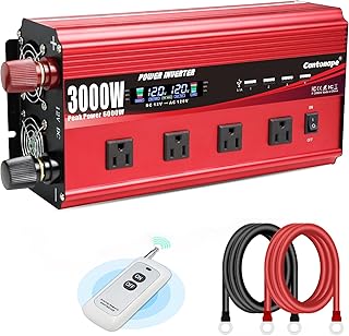 3000W Power Inverter 12V to 110V/120V DC to AC with LCD Display, Remote Controller 4 x AC Outlets and 4 x 3.1A USB Car Adapter for Car Truck Boat RV Solar System