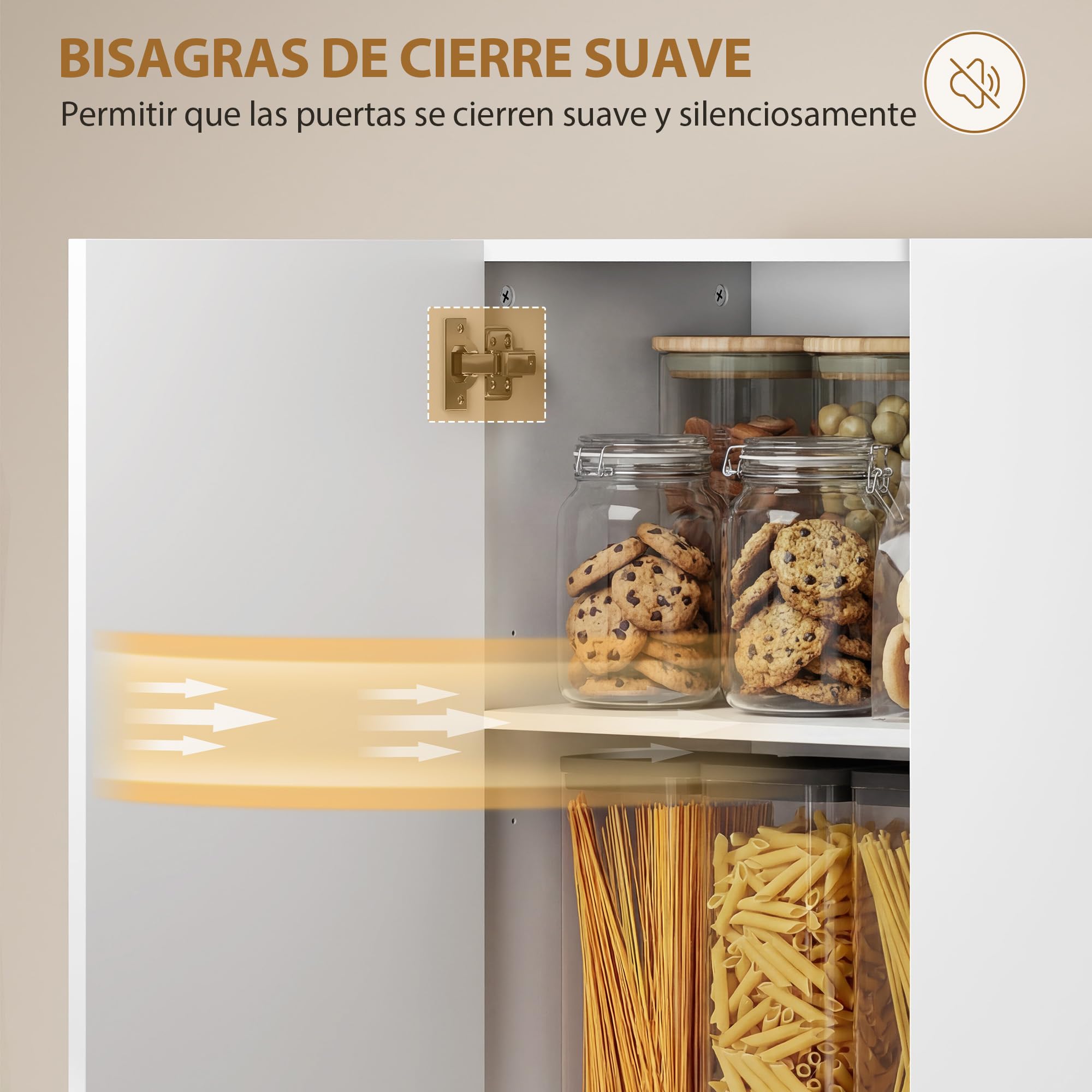 HOMCOM Alacena de Cocina, Mueble Auxiliar de Cocina de Blanco Brillo con 4 Puertas, Compartimento Abierto, Estantes Ajustables, 68x34x180 cm