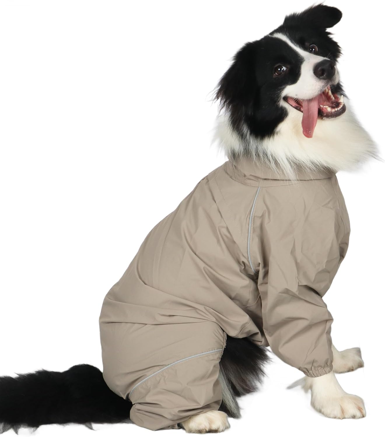 Dog Raincoat for Medium Large Dogs,rain Jacket Coat, Full Leg Coverage Waterproof Rain Suit with Detachable Hood & Tail, Reflective Strips, Snag-Free Top Zipper (Khaki for Girl, X-Small) Khaki for Girl X-Small