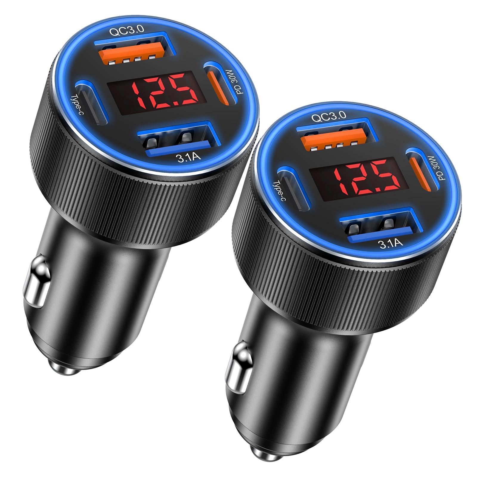Car Charger USB C, Besgoods 4 Ports Cigarette Lighter USB Charger USB C Car Adapter PD/QC Fast Charging with Voltmeter for iPhone 16 15 14 13 12 Galaxy S24 S23 A54 A15 Android Dash Cam, 2Pack