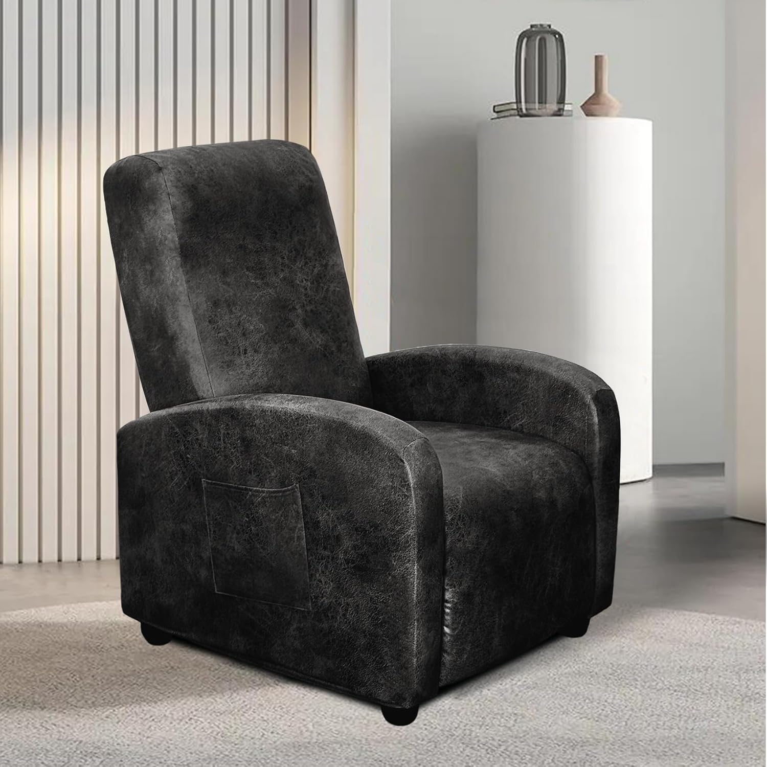 WdFour Leather-Like 4-Pieces Recliner Chair Covers Specifically for Small Adjustable Reclining Chair with 1 PC Pillowcase, Slipcover Recliner Couch Cover for Kids Dogs Pets,Black Medium Black